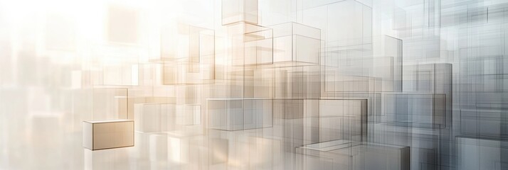 Fototapete - Modern digital background featuring structured pixel-like forms in soft neutral shades for futuristic design use in various creative projects