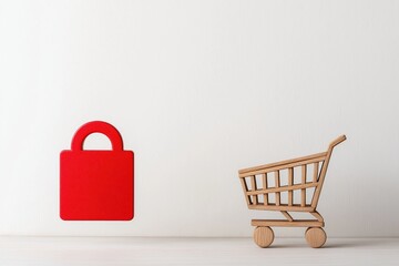 Poster - Shopping App Concept with Glowing Buy Button on Smartphone Next to Miniature Shopping Cart