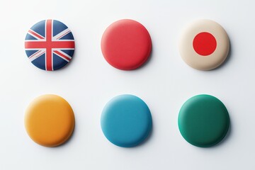 Poster - Colorful Buttons with International Flags Showcasing Digital Communication and Inclusivity in a Global Context