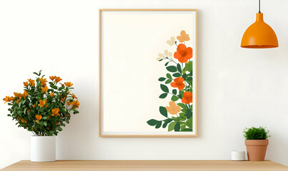 Poster - Bright Coastal Interior Design with Floral Wall Art and Decor