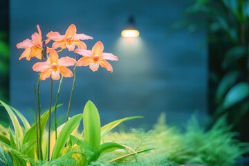Poster - beautiful orchid display at garden expo with vivid colors and soft lighting creating elegant and cle