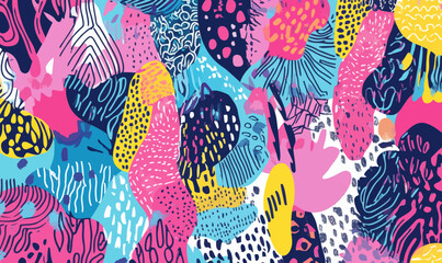 Poster - Vivid Dreamscape Abstract Colorful Doodle Art Seamless Pattern in Minimalist Style