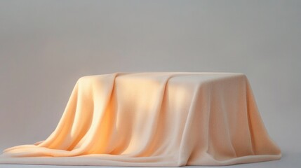 Poster - podium covered in soft cashmere fabric highlighted with warm lighting showcasing gentle folds and te