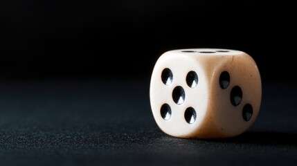 Poster - simple studio shot of single dice resting on solid black background illuminated by soft lighting