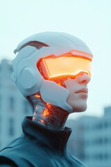 Poster - striking portrait of cyborg human with seamless technology integrated into their skin showcasing intricate cybernetic