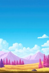 Poster - vibrant pixel art landscape featuring retro elements such as 8-bit trees and mountains with plenty o