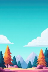 Poster - vibrant pixel art landscape featuring retro elements such as 8-bit trees and mountains with plenty o