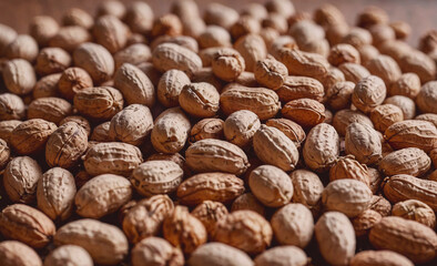 Poster - Pile of peanuts with some of them being cracked. The peanuts are spread out and some are in the middle of the pile