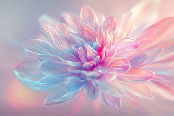 Poster - Dreamy macro shot of dahlia flower petals in soft pink and blue pastel colors against blurred background creates ethereal romantic atmosphere.