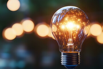 Poster - Glowing light bulb with warm bokeh background creates magical atmosphere, symbolizing innovation, creativity and bright ideas for business concepts.