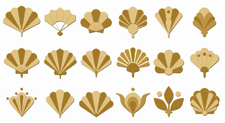 Poster - A grid of sixteen stylized geometric shapes, reminiscent of Art Deco, in an elegant, simple, and playful style. Each shape is a flat design. Vector Illustration