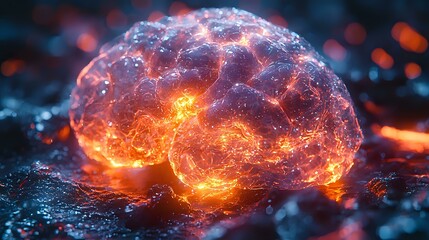 Poster - Glowing brain shape with orange and blue light effects, neural network visualization showing synaptic connections and electrical activity in dark background.