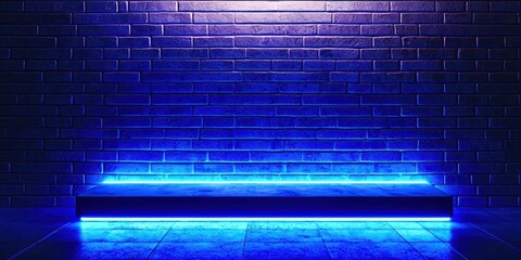 Poster - A blue brick wall with a blue ledge