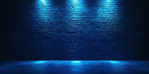 Poster - A blue brick wall with a blue ledge