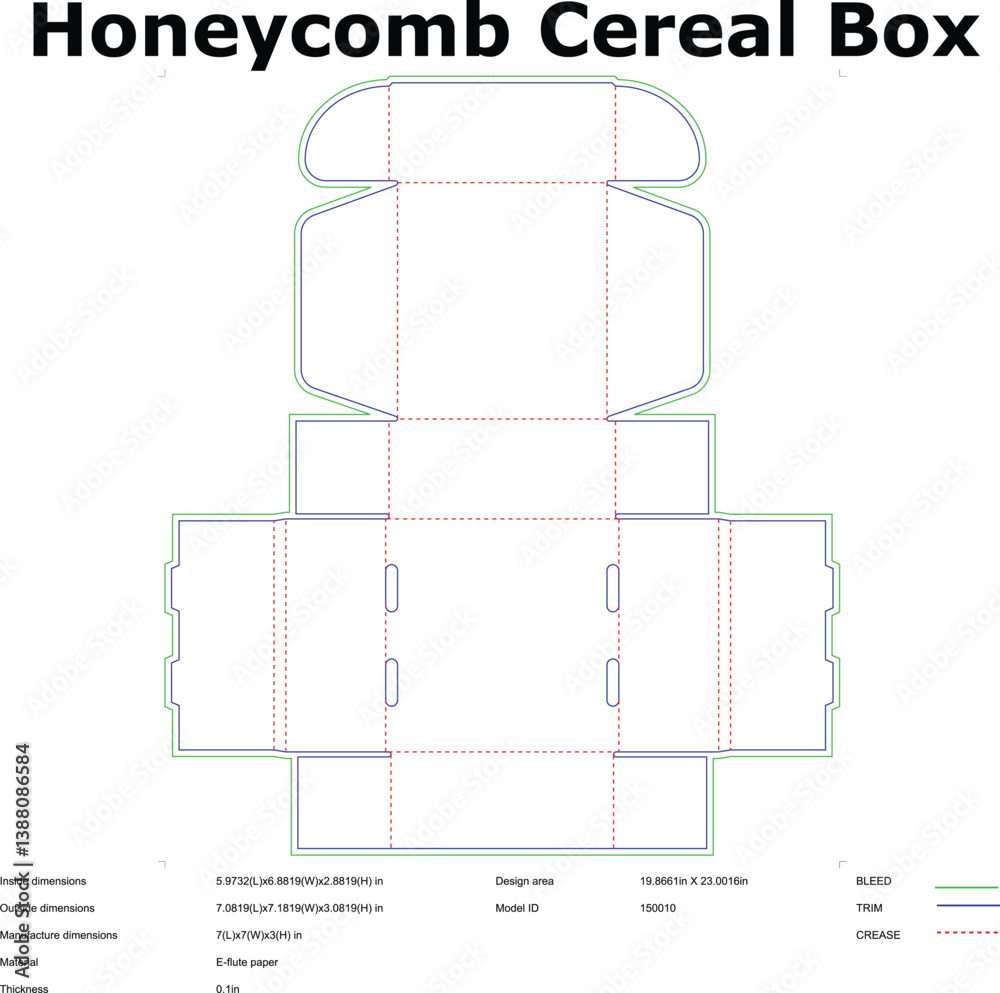 Honeycomb Cereal Box Packaging Design DieCut Template Layout Stock ...