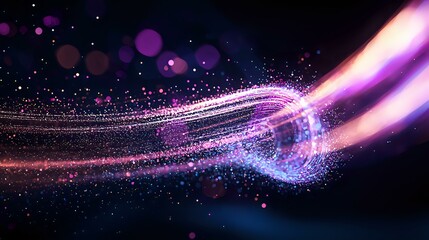 Aufkleber - magical glowing light trails with purple and pink particles flowing through dark space creating ethe