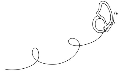 Poster - Butterfly flying continuous line art drawing. Cute butterfly insect with curve line. Vector illustration isolated on white.	