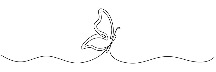 Poster - Butterfly flying continuous line art drawing. Cute butterfly insect with curve line. Vector illustration isolated on white.	