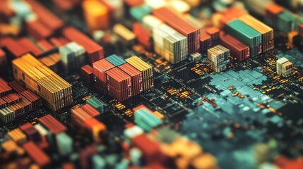 Poster - logistics operations showcasing shipping containers industrial port aerial view urban environment su