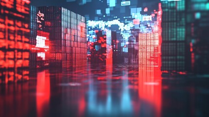Poster - Futuristic digital cityscape urban environment 3d render technology abstract visuals