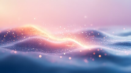 Poster - Magical glowing waves with sparkles and light effects on blurred background in pink and blue colors creating dreamy atmospheric scene.