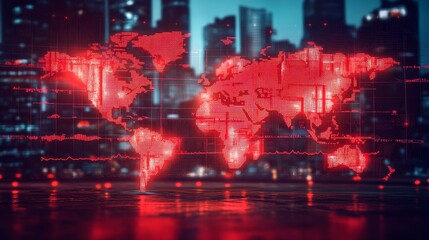 Poster - Global digital connectivity urban landscape graphic visualization nighttime futuristic concept