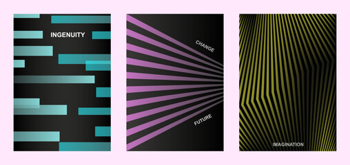Poster - Abstract wave line poster background. Set cover card with geometric shapes. Modern gradient texture. Banner, cover, wallpaper pattern - vector