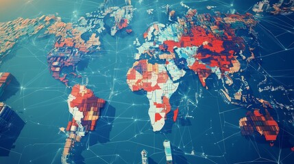 Poster - global connectivity map visualization digital world infographic abstract aerial view data analysis