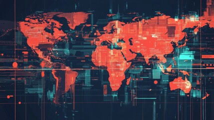 Poster - global digital map visualization technology hub infographic content futuristic environment aerial vi