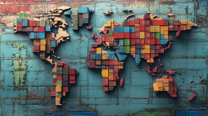 Poster - Global trade representation world map infographic shipping containers vibrant environment educational concept
