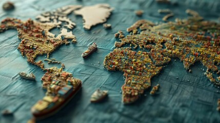 Poster - Global trade networks world map digital art 3d render aerial view logistics visualization