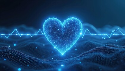 Poster - futuristic tech illustration digital heart, pulse wave. modern innovative health care concept. repre