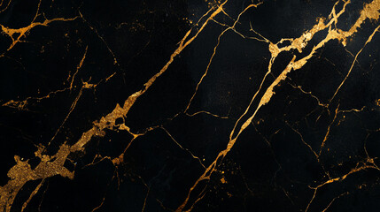 Poster - A close up of a black marble surface with gold veins running through it creating a luxury look
