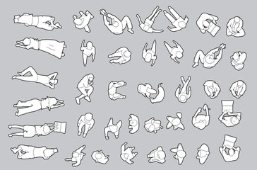 architectural drawings, people plan vector in park out door illustration, top view, minimal style ha
