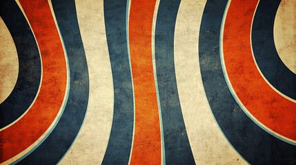 Poster - Retro style curved stripes in orange, blue, and white with a textured and aged appearance background