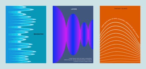 Poster - Abstract wave line poster background. Set cover card with geometric shapes. Modern gradient texture. Banner, cover, wallpaper pattern - vector