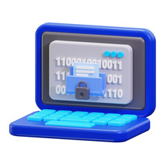 Poster - Data encryption is vital for secure file storage  a 3D model of a blue laptop with a file lock. Perfect for cybersecurity concepts and technology designs