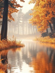 Wall Mural - river surrounded by tall trees