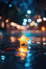 Wall Mural - yellow star on water puddle