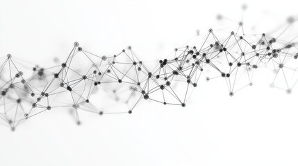 Poster - Minimalist monochrome abstract network with geometric connections and floating nodes, representing data flow, blockchain, and AI communication.
