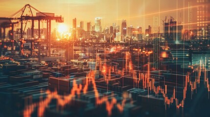 Poster - Industrial growth and urban development city skyline graphical data visualization sunset aerial view economic trends