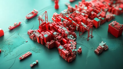 Poster - logistics operations in a shipping hub 3d rendered visuals industrial environment isometric perspect