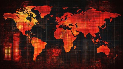 Poster - Global conflict representation world map digital artwork dark theme abstract viewpoint visualizing tensions
