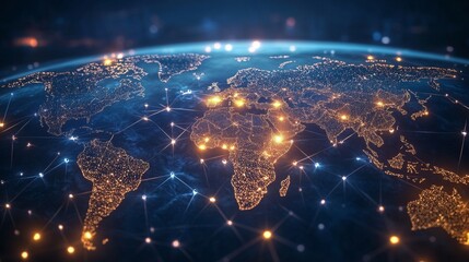 Poster - global connectivity illuminating network map earth digital visualization nighttime aerial view techn