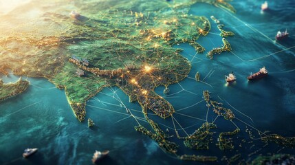 Poster - Global trade routes and connectivity map southeast asia infographic digital environment aerial view economic insights