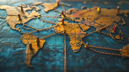 Poster - Mapping global connections exploring trade routes through a vintage world map artistic visualization rich textures perspective