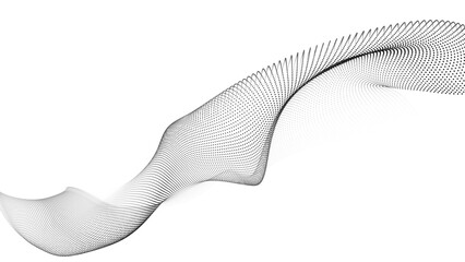Fototapete - Abstract futuristic wave of black dots moving on a white background. Big data. 3d rendering