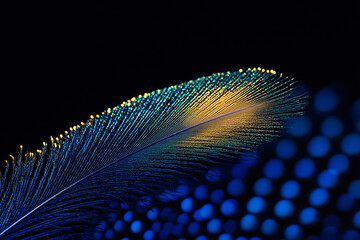 Aufkleber - A Feather's Fine Detail: An enchanting image captures the exquisite detail of a single feather, its delicate structure illuminated against a deep background, revealing an array of colors and textures.