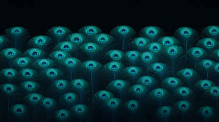 Poster - Feathers of Azure: Intricate teal peacock feathers create a mesmerizing pattern, with a focus on detail and texture. Displaying the avian elegance. 