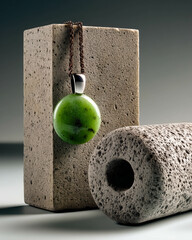 Aufkleber - Jade necklace on a minimalist ivory background with soft light and calming tones